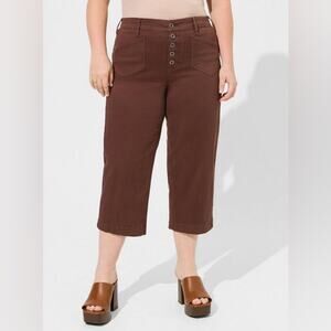 NWT Torrid Crop Wide Leg Stretch Twill High Rise Patch Pocket Pant Brown Size 22